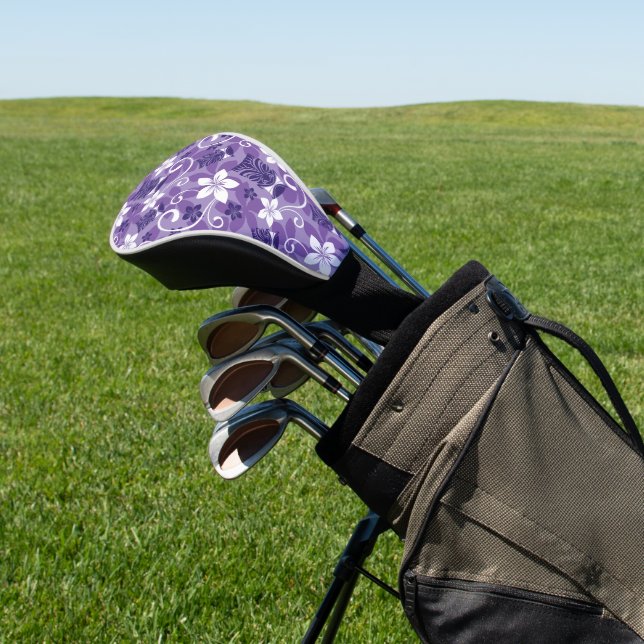 LUAU TIKI PATTERN (PURPLE) GOLF HEAD COVER (In Situ)