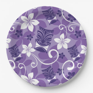 LUAU TIKI PATTERN (PURPLE) PAPER PLATE