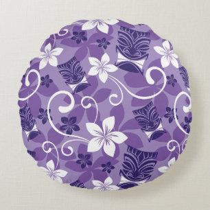 LUAU TIKI PATTERN (PURPLE) ROUND PILLOW