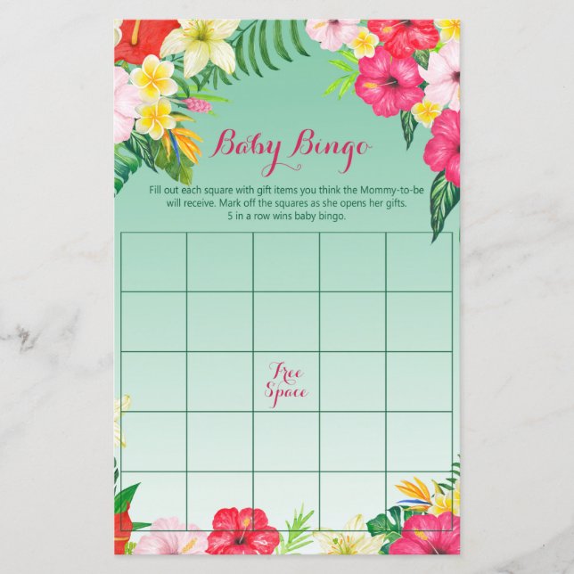 Luau Tropical Baby Shower Game PRINTED (Front)