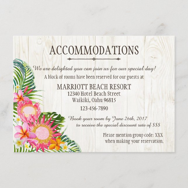 Luau Tropical Beach Resort Accommodations Enclosure Card (Front)
