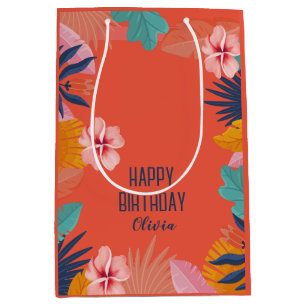Luau Tropical Birthday – Custom Hawaiian Party Medium Gift Bag