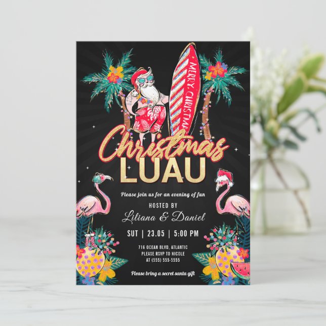 Luau Tropical Christmas Party Invitation Card (Standing Front)