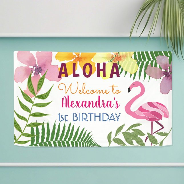 Luau Tropical Flamingo Birthday Banner (Creator Uploaded)