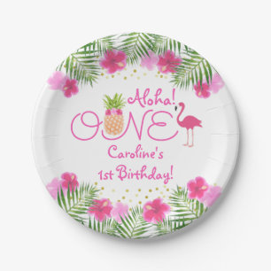 Luau Tropical Floral Girl 1st First Birthday Paper Plate