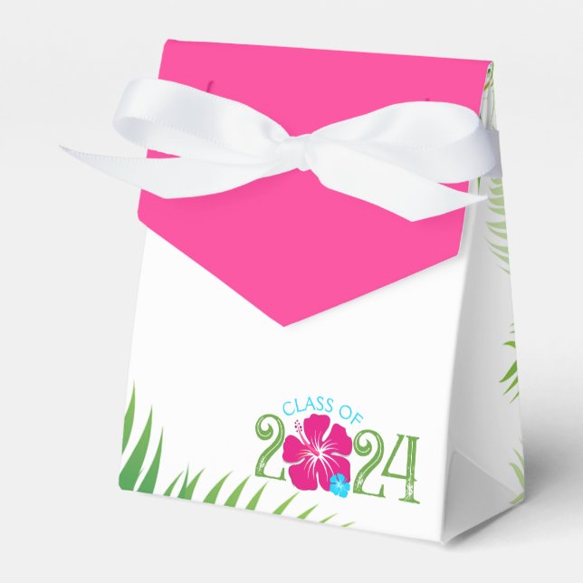 Luau Tropical Hibiscus Graduation White Favour Box (Front Side)