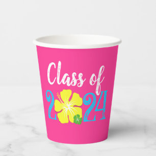 Luau Tropical Hibiscus Pink Graduation Paper Cups