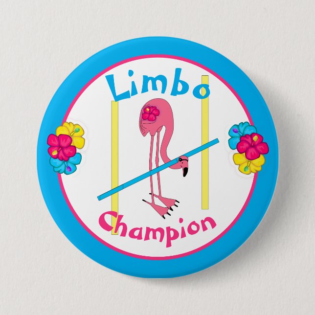 Luau Tropical Party Flamingo Limbo Champion 3"  7.5 Cm Round Badge (Front)