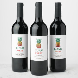 Luau tropical party with pineapple wine label