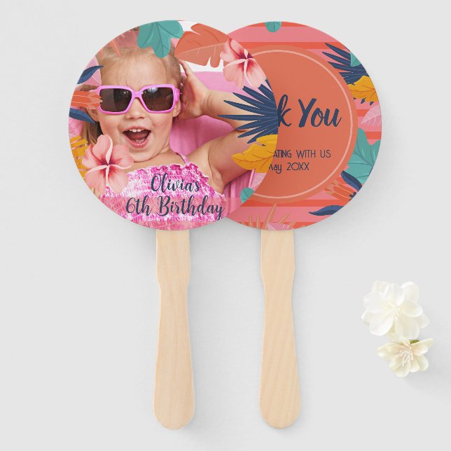 Luau Tropical Photo birthday hand fan (Front and Back)