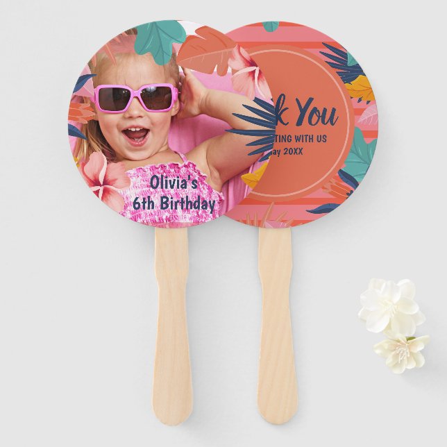 Luau tropical summer birthday party  hand fan (Front and Back)