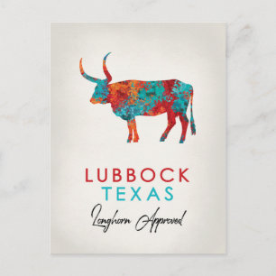 Lubbock Texas Colourful Longhorn Postcard