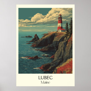 Lubec Maine Vintage Lighthouse Coastal Cliffs Art Poster