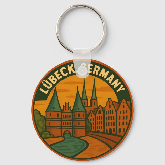 Lübeck Germany Holstentor Art Key Ring (Front)