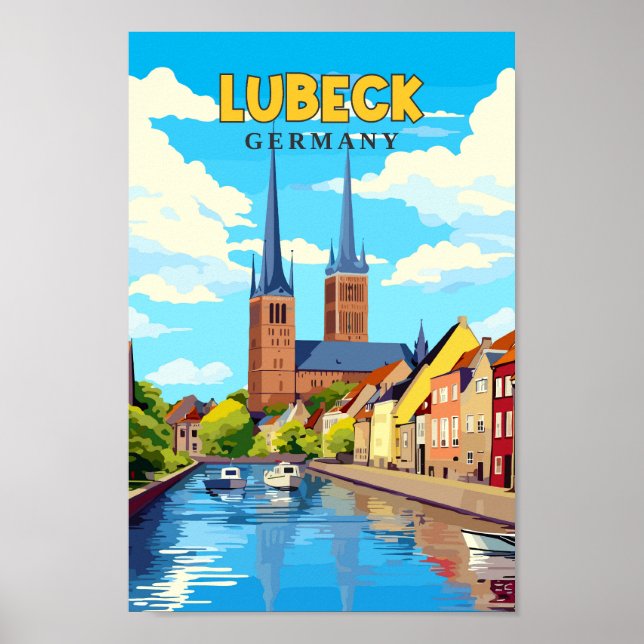 Lubeck Germany Travel Art Vintage Illustration  Poster (Front)
