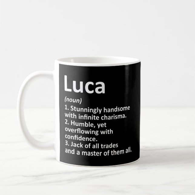 Luca Definition Personalised Name Coffee Mug (Left)
