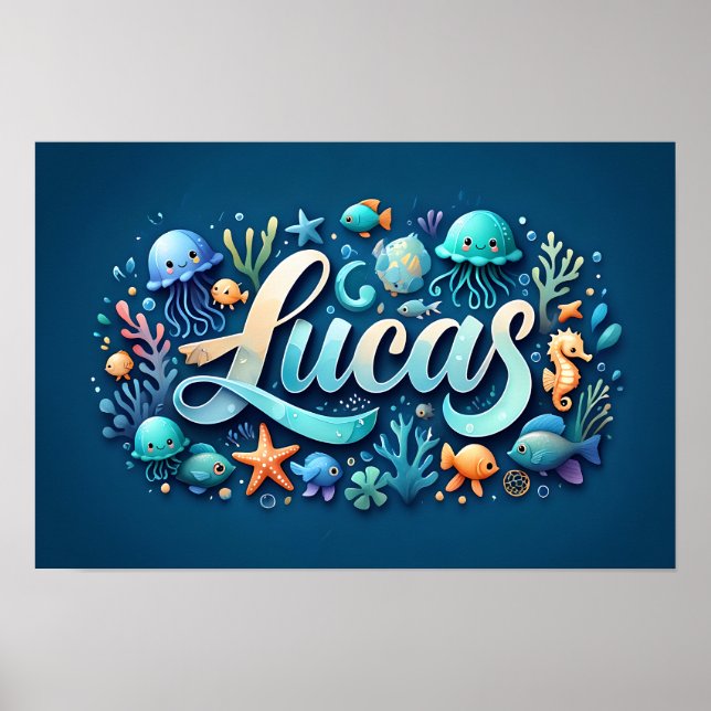 Lucas Ocean Nursery Underwater Sea Animals Poster (Front)