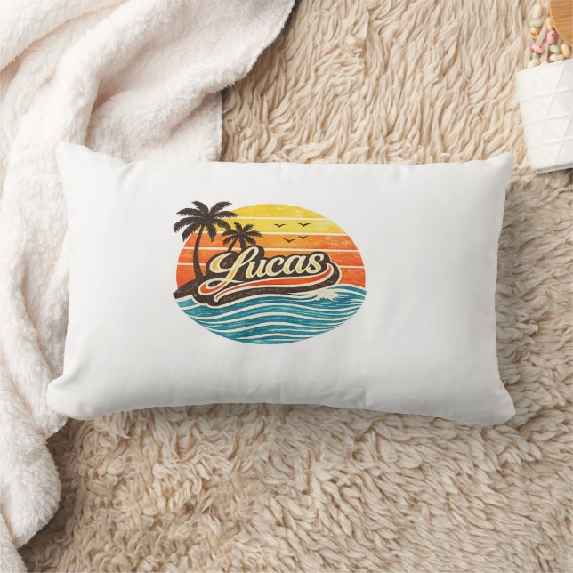 Lucas Retro Sunset Name Design Lumbar Cushion (Blanket)
