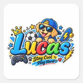 Lucas Stay Cool Cute Puppy Personalised Sticker