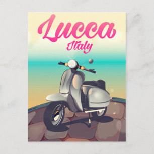Lucca Italy Scooter travel poster print. Postcard