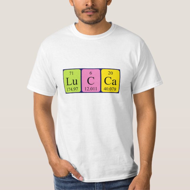 Lucca periodic table name shirt (Front)