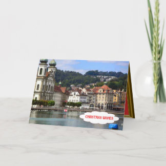 Lucerne, Jesuit Church and river Holiday Card