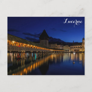 Lucerne Switzerland Chapel Bridge at Night Postcard