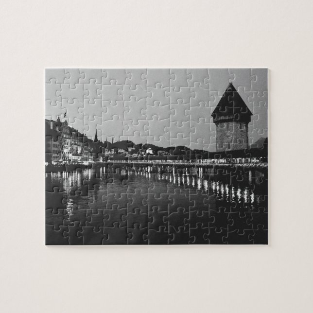 Lucerne (Switzerland) Chapel bridge + River Reuss Jigsaw Puzzle (Horizontal)