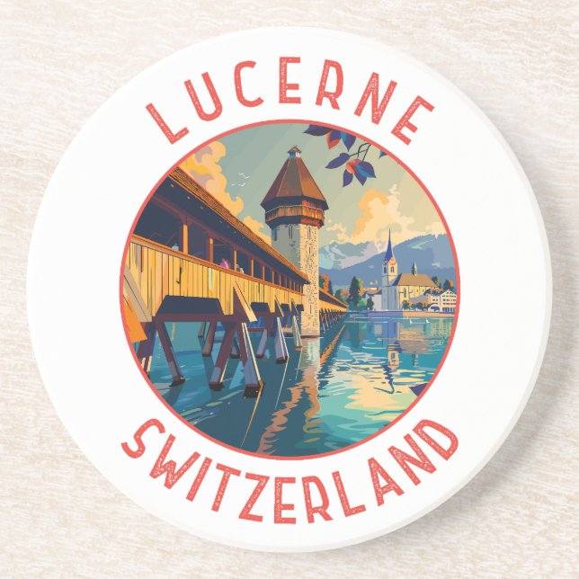 Lucerne Switzerland Retro Distressed Circle Coaster (Front)