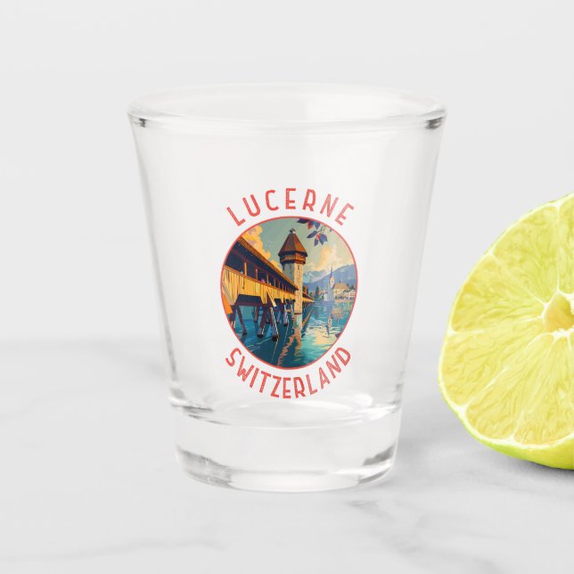 Lucerne Switzerland Retro Distressed Circle Shot Glass (Front)