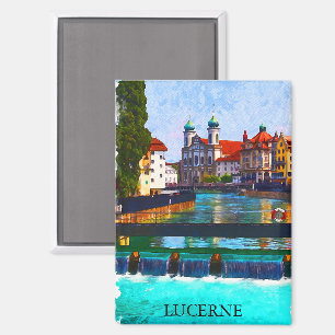 Lucerne Switzerland Swiss Watercolor Magnet