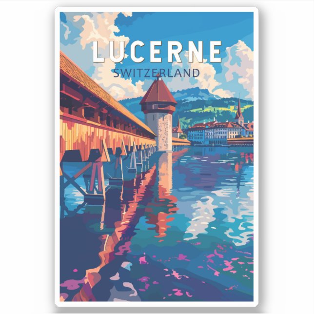 Lucerne Switzerland Travel Art Vintage (Front)