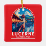 Lucerne Switzerland Travel Art Vintage Ceramic Ornament<br><div class="desc">Lucerne retro vector travel design. Lucerne,  a compact city in Switzerland known for its preserved mediaeval architecture,  sits amid snowcapped mountains on Lake Lucerne.</div>