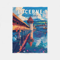 Lucerne Switzerland Travel Art Vintage