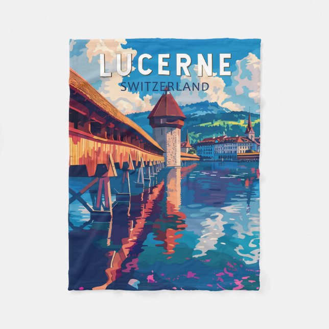 Lucerne Switzerland Travel Art Vintage Fleece Blanket (Front)