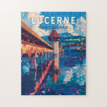 Lucerne Switzerland Travel Art Vintage Jigsaw Puzzle<br><div class="desc">Lucerne retro vector travel design. Lucerne,  a compact city in Switzerland known for its preserved mediaeval architecture,  sits amid snowcapped mountains on Lake Lucerne.</div>