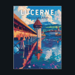 Lucerne Switzerland Travel Art Vintage Postcard<br><div class="desc">Lucerne retro vector travel design. Lucerne,  a compact city in Switzerland known for its preserved mediaeval architecture,  sits amid snowcapped mountains on Lake Lucerne.</div>