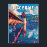 Lucerne Switzerland Travel Art Vintage Postcard<br><div class="desc">Lucerne retro vector travel design. Lucerne,  a compact city in Switzerland known for its preserved mediaeval architecture,  sits amid snowcapped mountains on Lake Lucerne.</div>