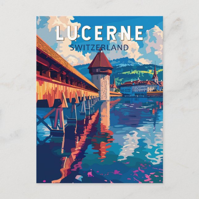 Lucerne Switzerland Travel Art Vintage Postcard (Front)