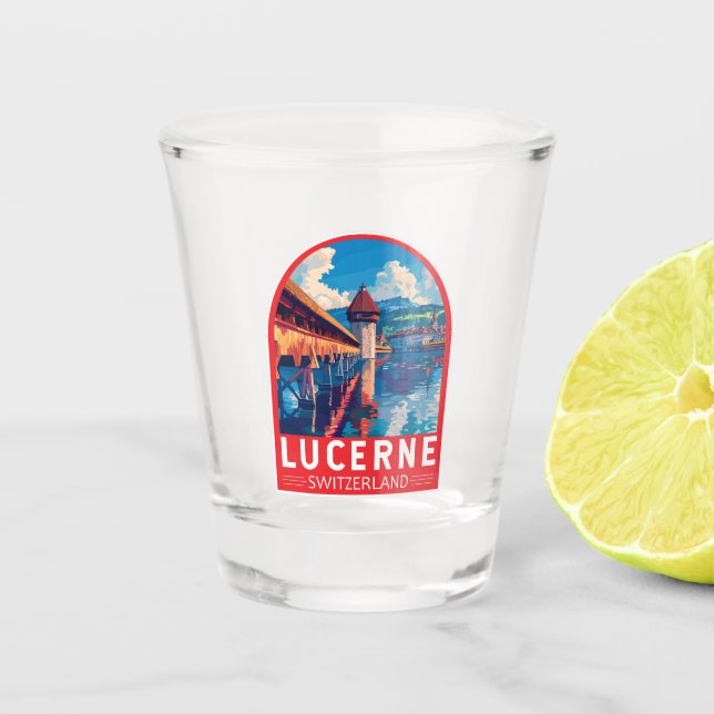 Lucerne Switzerland Travel Art Vintage Shot Glass (Front)
