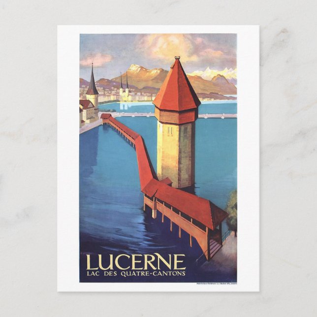 Lucerne, Switzerland, view on lake and a tower, Postcard (Front)