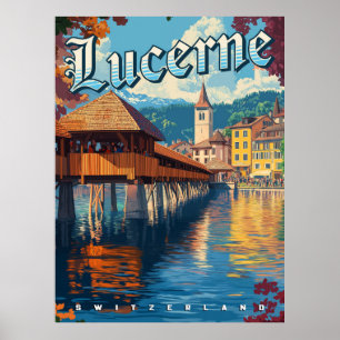 Lucerne Switzerland Vintage Travel  Poster