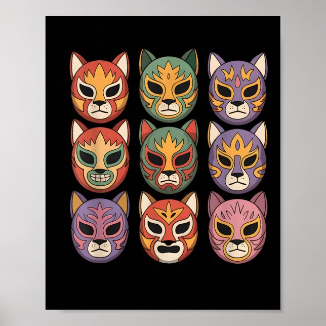 Lucha Libre Cat Mask Funny Luchador Mask Gato  Poster (Front)