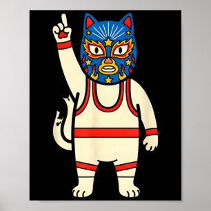 Lucha Libre Cat Wrestling Luchador Funny Retro Poster