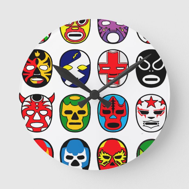 Lucha Libre Luchador Mexican Wrestling Masks Round Clock (Front)