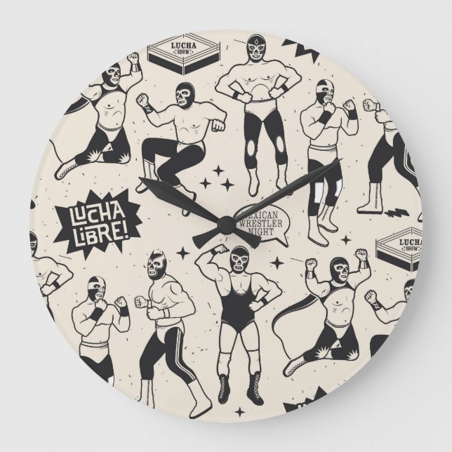 Lucha Libre: Mexican Wrestler pattern Large Clock (Front)