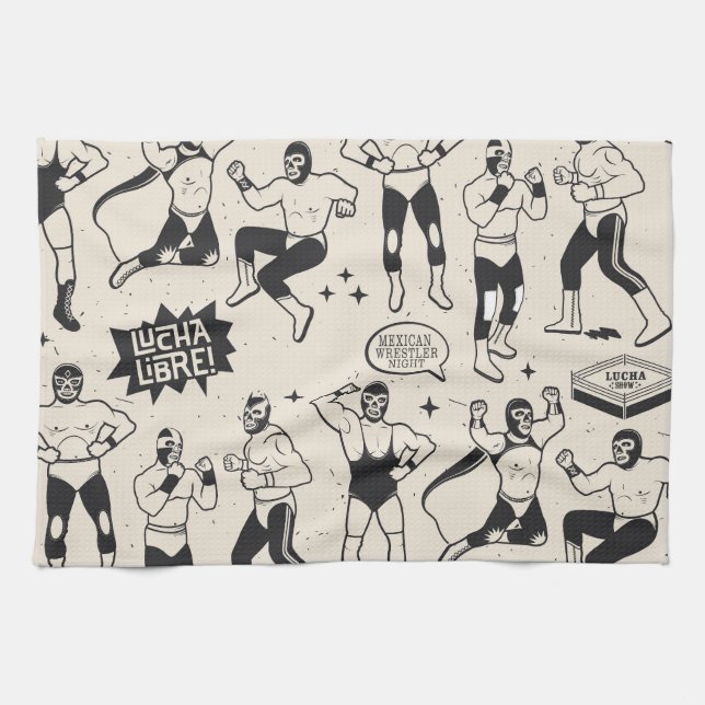 Lucha Libre: Mexican Wrestler pattern Tea Towel (Horizontal)