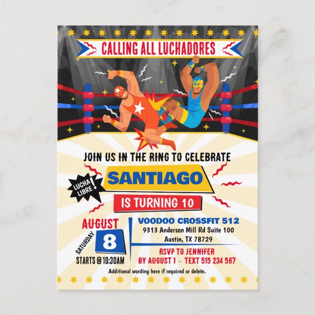Lucha Libre Mexican Wrestling Birthday Invitation Postcard (Front)