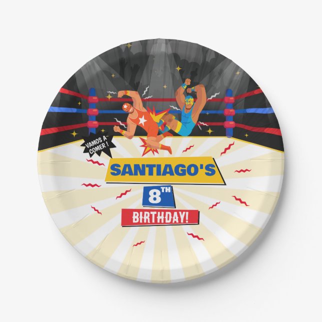 Lucha Libre Mexican Wrestling Birthday Paper Plate (Front)