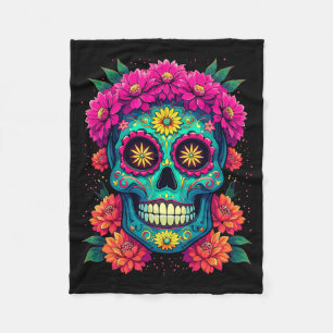 Lucha Libre Skull Floral Day Of Government Agencyd Fleece Blanket